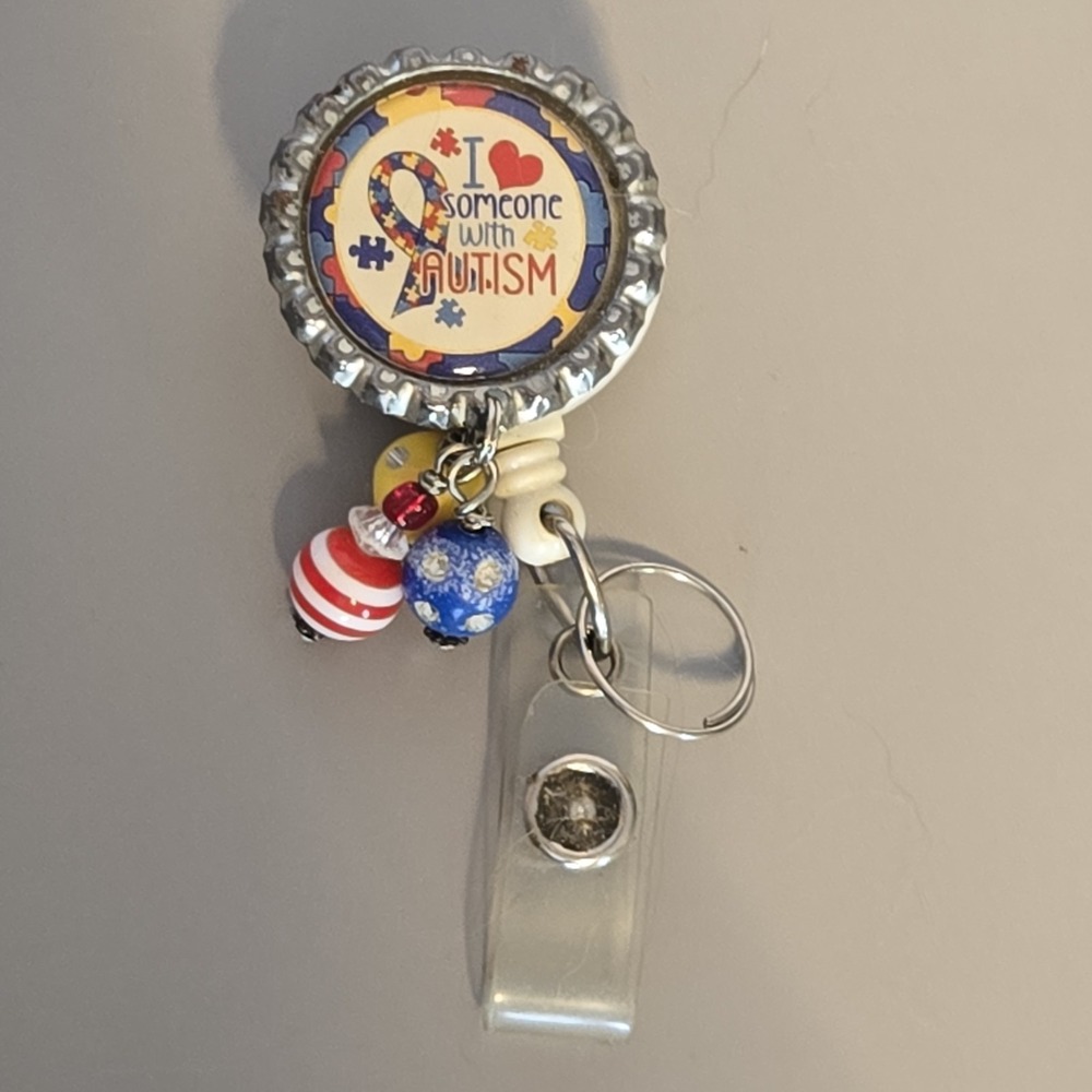 I Love Someone With Autism Bottle Cap  Badge‎ Reel, ID Holder, - Picture 2 of 6